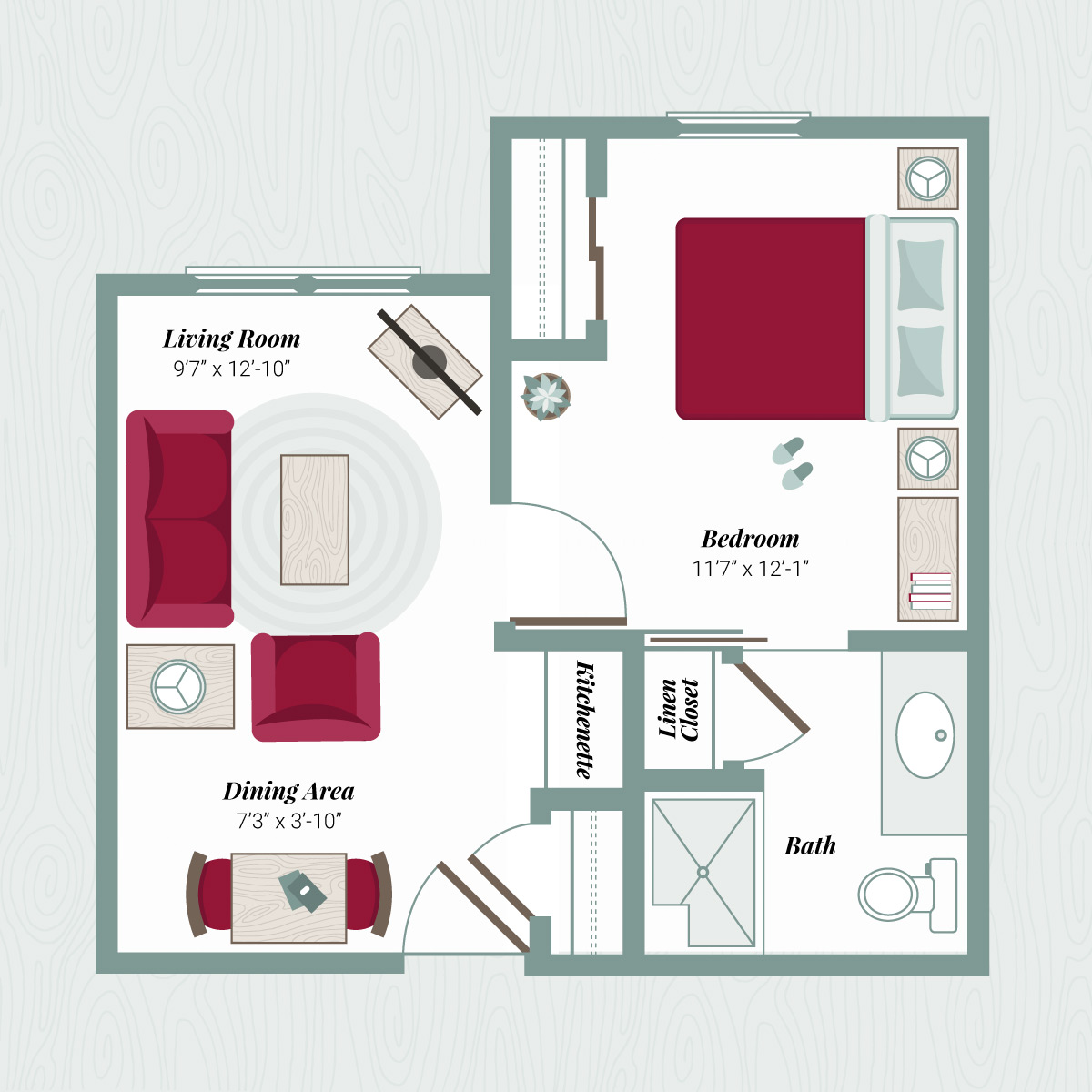 Floor Plan C - 1 Bedroom Apartment